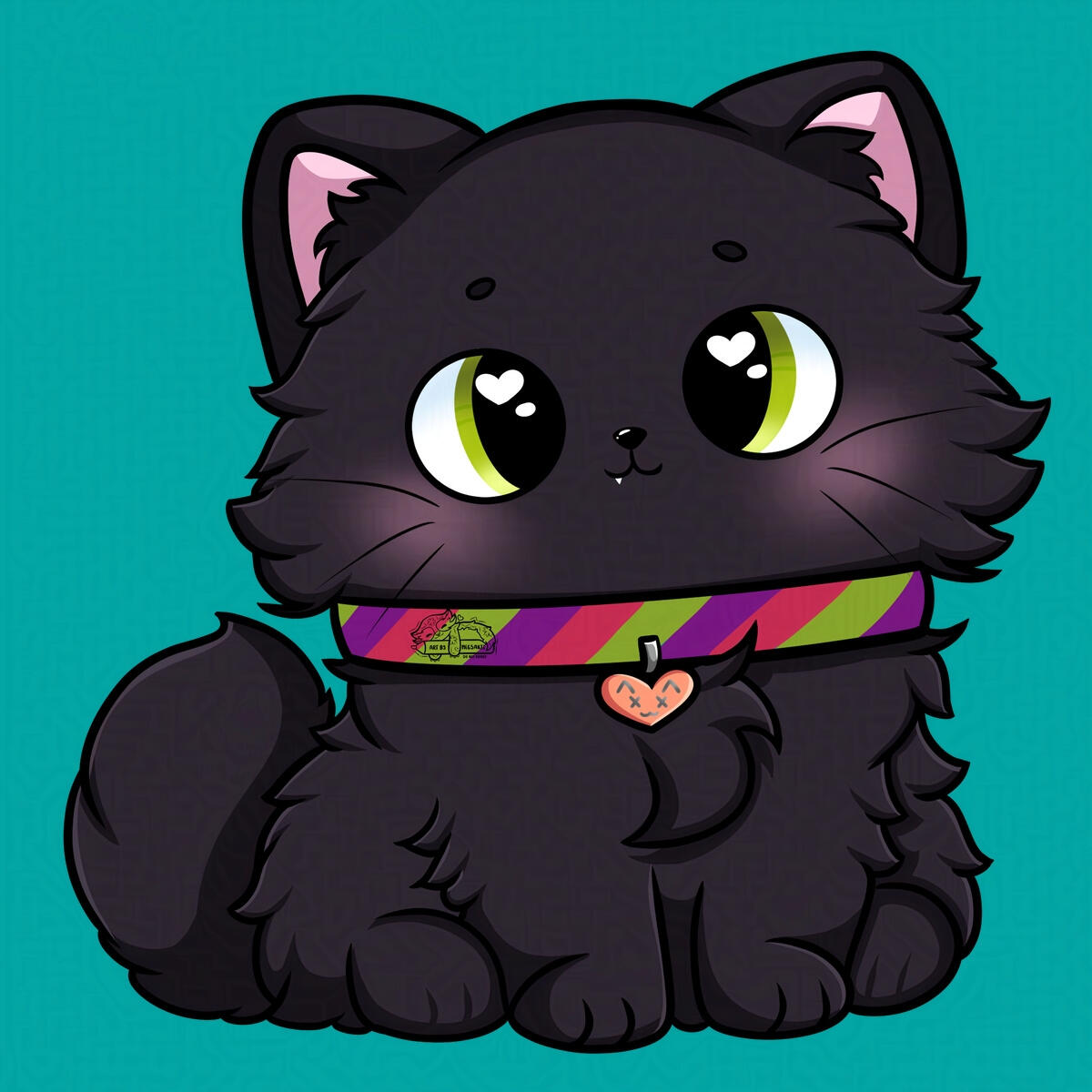 acuteferal's fluffy void kitty mascot illustrated by Megsakii.